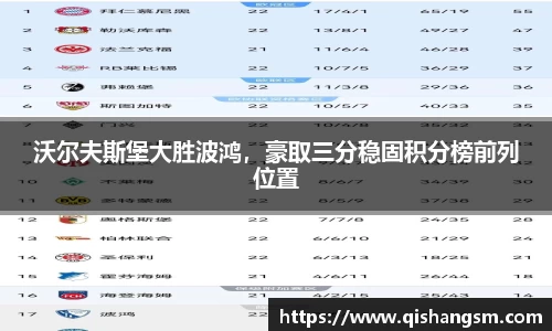 沃尔夫斯堡大胜波鸿，豪取三分稳固积分榜前列位置